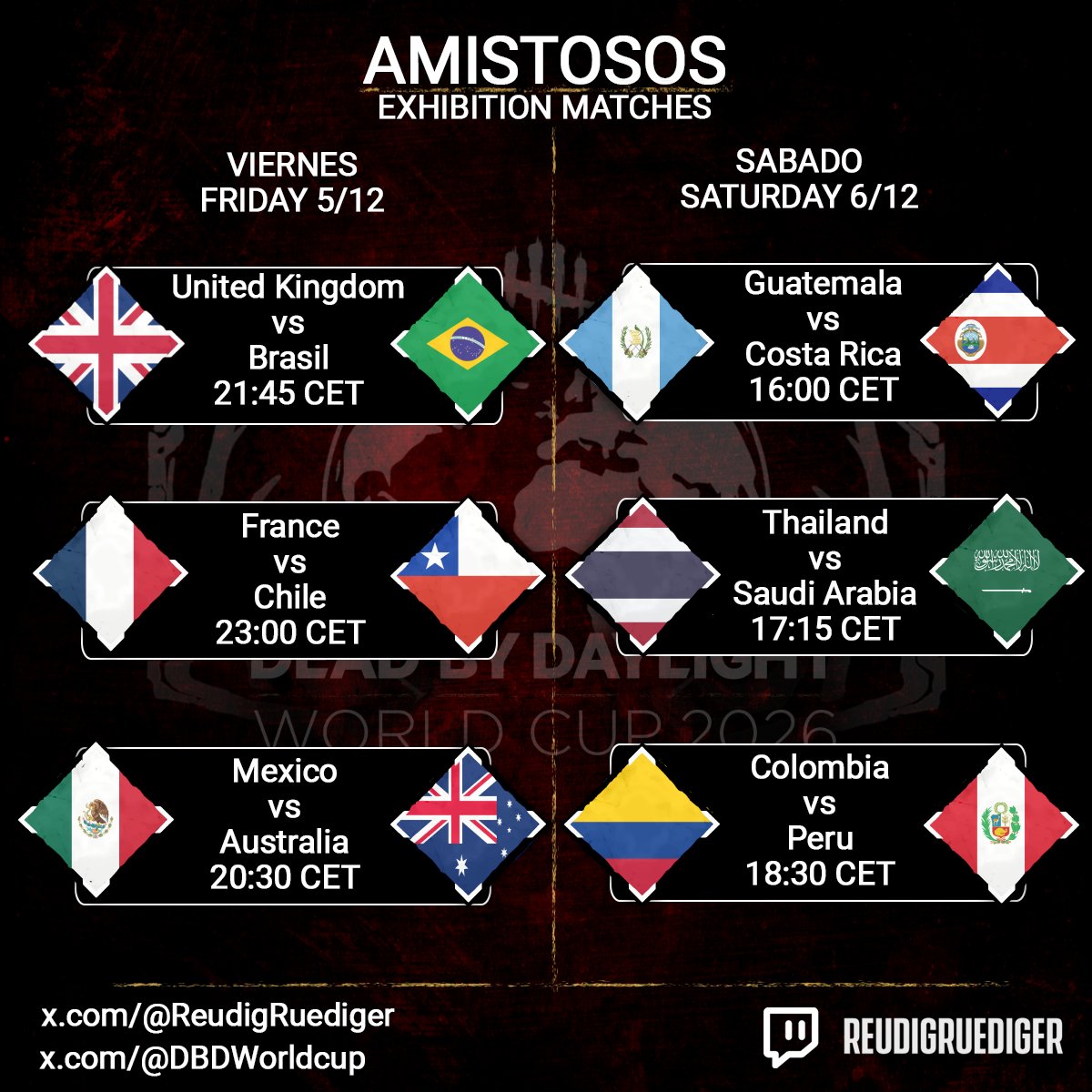 El siguiente fin de semana tendremos 6 amistosos confirmados

Next weekend we have 6 confirmed exhibition matches

twitch.tv/reudigruediger <<< LEST GOOOOOO