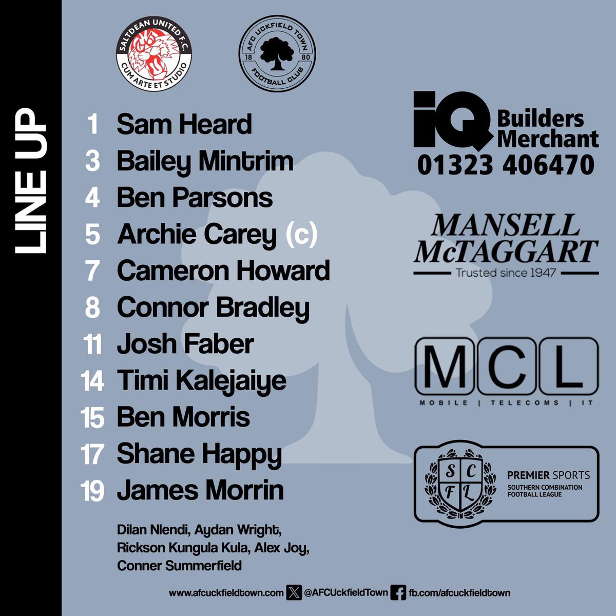 📣 MATCHDAY LINEUP ANNOUNCEMENT

We’re all set for today’s clash between <a href="/Saltdeanfc/">Saltdean United FC</a> and AFC Uckfield Town!

Here’s how Uckfield will line up, led this afternoon by Reece McQuade, Nick Bignell, and Ryan Schlieder 💪⚽