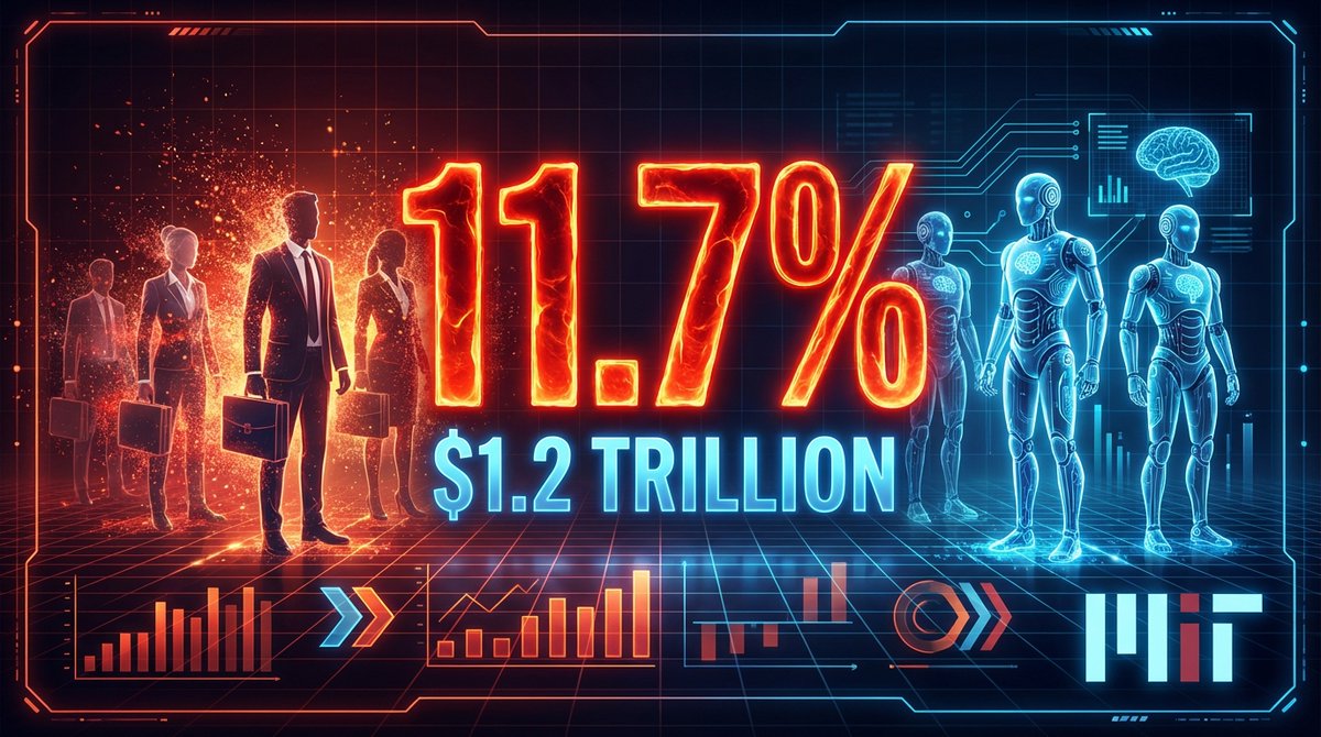 Rushil_CV's tweet photo. MIT just dropped a bomb: AI is already doing 11.7% of ALL US jobs and $1.2 TRILLION worth of work is at risk 😳 we're not talking about the future anymore... this is happening RIGHT NOW https://t.co/zFjZQBipeV