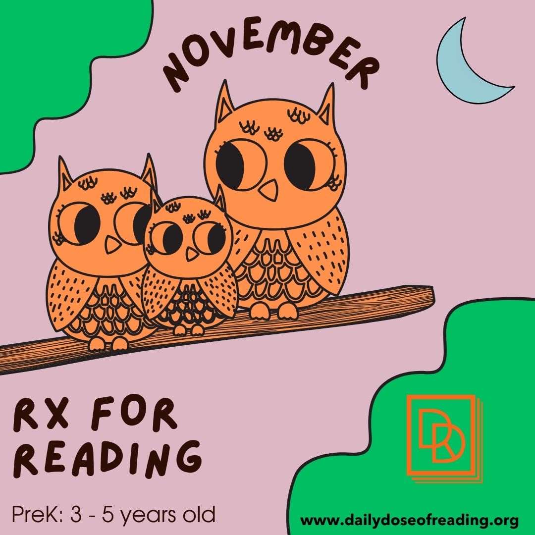 DDReading's tweet image. Prescription for Reading #3 for November 2025! Ages 3-5 years.
The Barn Owls: ow.ly/QHNi50XztrG
Learn more at: ow.ly/Tuit50XztrF
Talk, Sing, Read, Play. Everyday! 
#booksforkids #books #parenting #kids