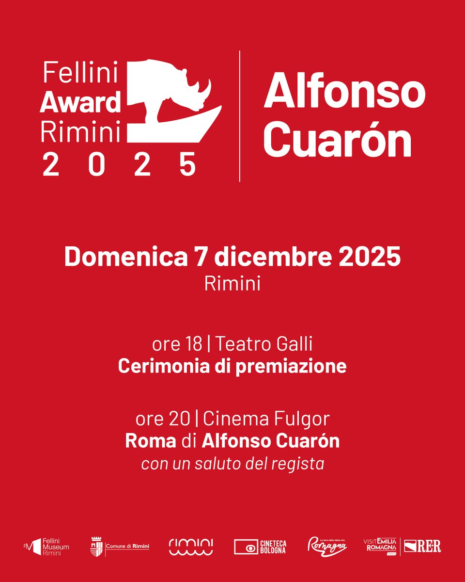 Il Premio Fellini torna a Rimini domenica 7 dicembre con il regista Alfonso Cuarón! L’evento è aperto a tutta la città, con prenotazione gratuita: segui il link per la programmazione e le modalità di prenotazione.
comune.rimini.it/novita/notizie…
#premiofellini #rimini #comunerimini