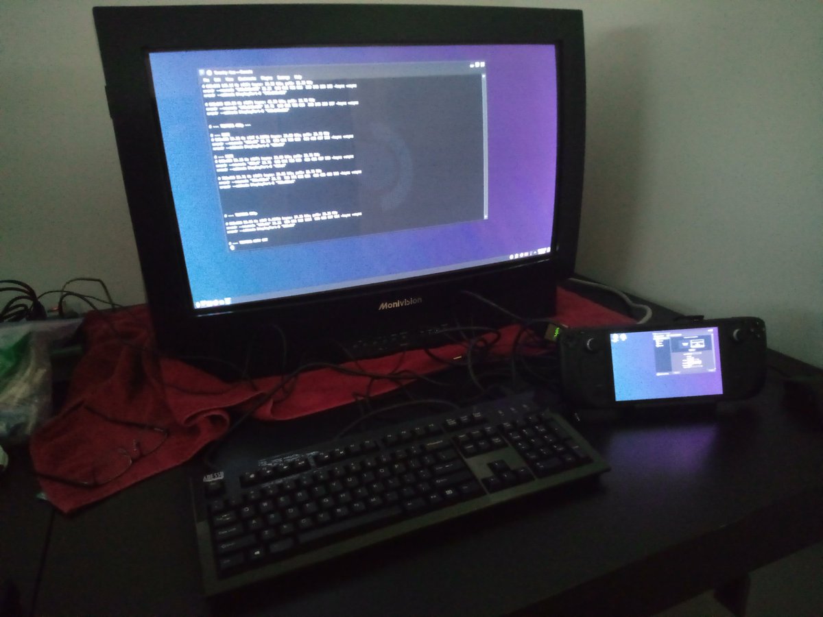 Almost panic mode this morning when I forgot the MoniVision doesn't display the  OSD menu when it has no input signal. Much cleaning to do, but Stream Deck dev station is almost back now. Doing a home office room change with the number of CRTs I have is a serious challenge
