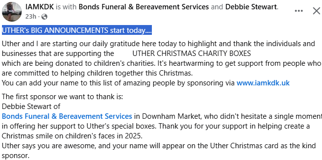 uthersaga's tweet photo. Charity Box Sponsors:-

Bonds Funeral &amp; Bereavement Services
https://t.co/ZZLsAZ0QWU

#WritersLift https://t.co/g14wVcET0m