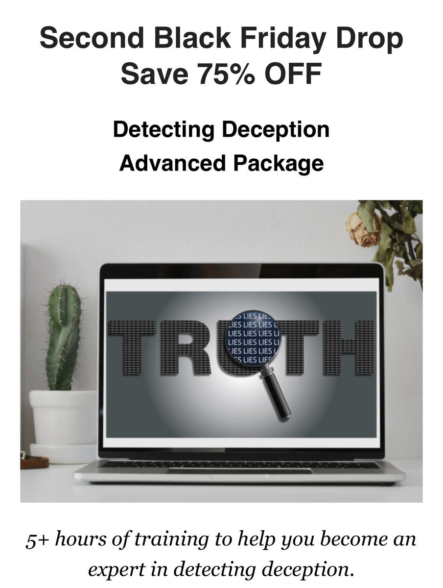 Today’s #BlackFriday Drop

Save 75% off our Detecting Deception Advanced Package 📦 

$99 for Today Only: humintell.com/product/detect…