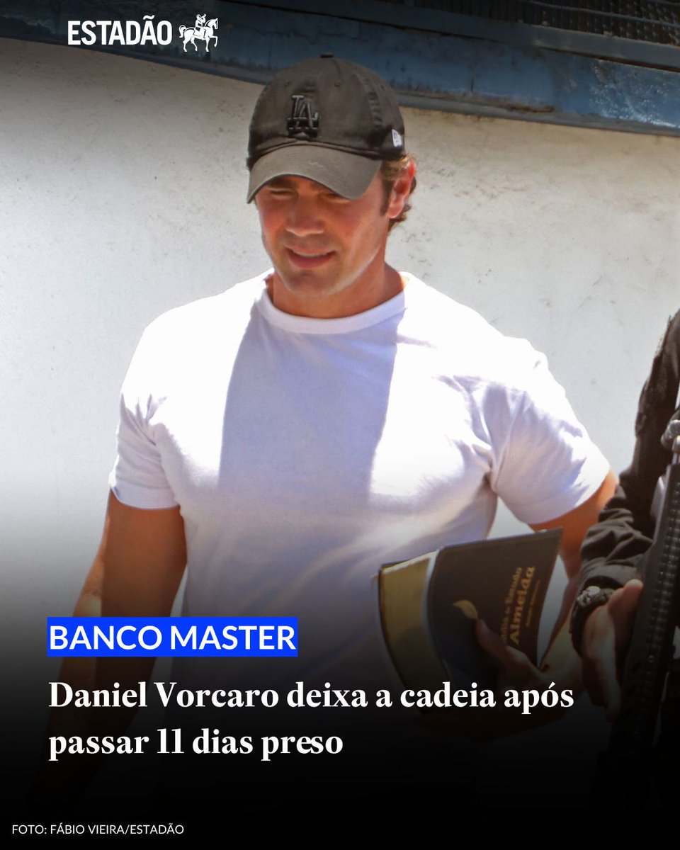 Estadao's tweet image. BANCO MASTER | Daniel Vorcaro deixa a cadeia após passar 11 dias preso. &amp;gt; bit.ly/4pCIwc6  

Controlador do Banco Master terá de usar tornozeleira eletrônica e está impedido de realizar operações financeiras, entre outras restrições.