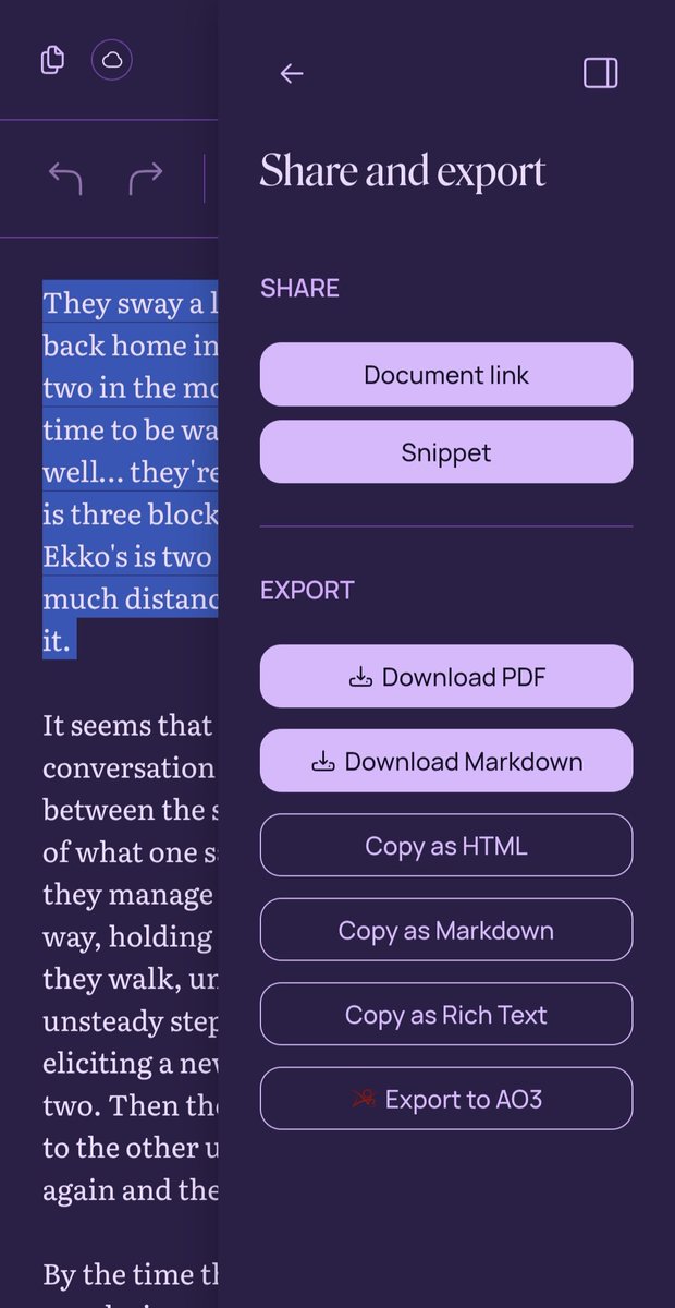 Jaziet_4's tweet image. Select the text for the snippet, and then in the menu in &apos;share&apos; click on snippet. You can change the size and color, and it downloads the image after that