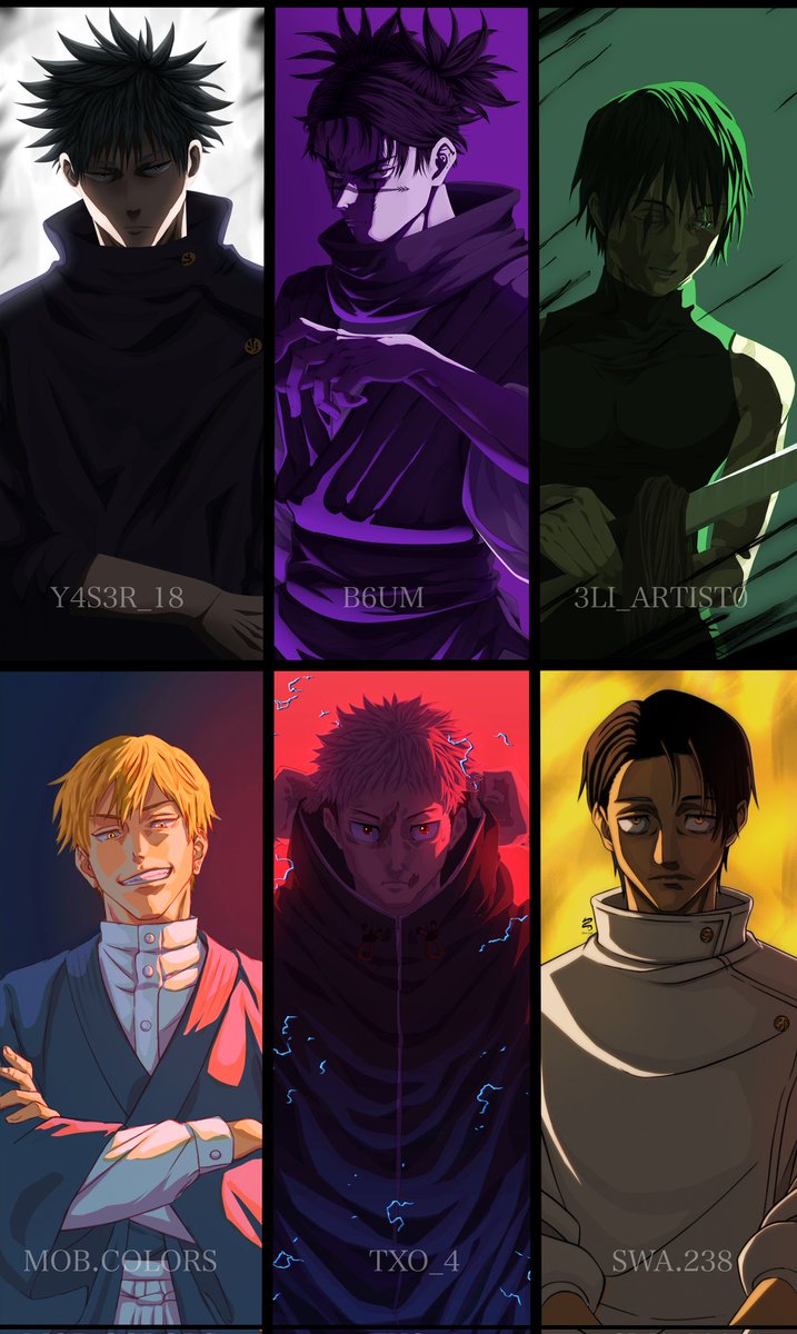 Jujutsu Kaisen collab ⛩️🔥
-----
Megumi: @0darin_Artist17 
Choso: (b6um) in insta
Maki: <a href="/3li_artist0/">『🎨𝐀𝐋𝐈 🇸🇦』</a> 
Naoya: me
Yuji: <a href="/Atxo_4/">TXO</a> 
Yuta: <a href="/SWA_238/">SWA.238</a> 
------
#JujutsuKaisen