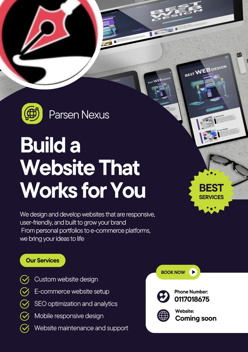 ParsenResearch's tweet image. Build your online presence with Parsen Nexus — your trusted partner for high-quality, modern and professional website development! 
#ParsenNexus #WebsiteDevelopment #WebDesign #EcommerceWebsite #BusinessWebsite #KenyaTech #DigitalSolutions #Branding #UIUXDesign #WebDeveloper