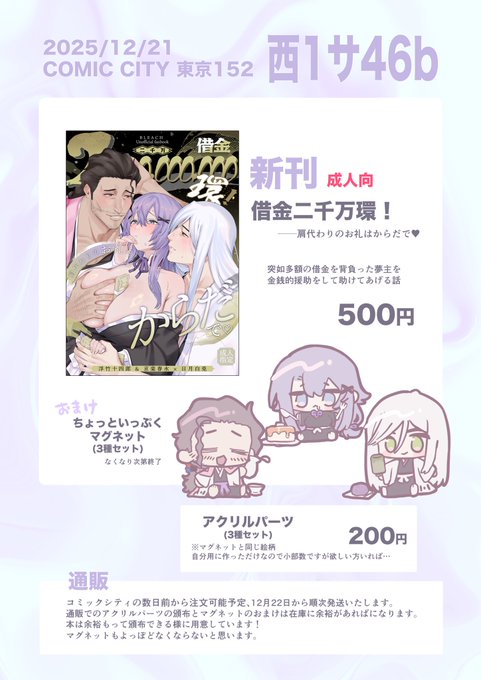 12月21日のコミックシティでスペースいただきました!
新刊…出ます…既刊も増刷して持って行きます!

表紙デザインは今回も睦月様(@Mutsuki_design )にお願いしています(⸝⸝◜~◝⸝⸝) 