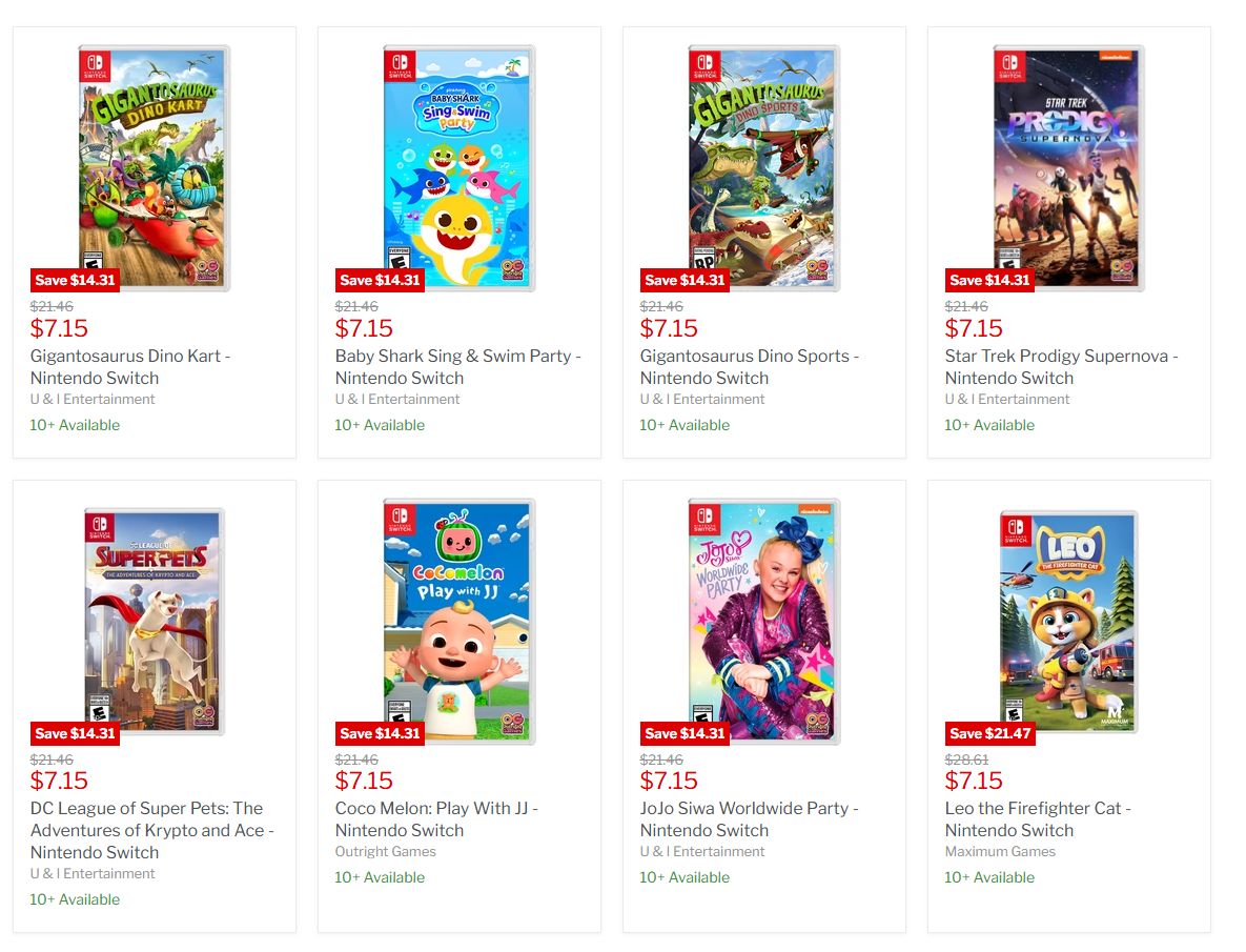 $7 Switch kids games on VGP buff.ly/WFqUCKG 

JoJo Siwa Worldwide Party (delisting end of Dec)
Star Trek Prodigy Supernova (delisted game) 
Gigantosaurus Dino Kart
Gigantosaurus Dino Sports
Baby Shark Sing &amp; Swim Party
Coco Melon: Play With JJ 
DC League of Super Pets
Leo