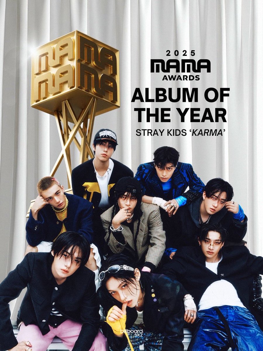 Music's tweet image. 🚨 @Stray_Kids win Album of the Year at #MAMAAWARDS2025 🚨

(via @billboardskz)