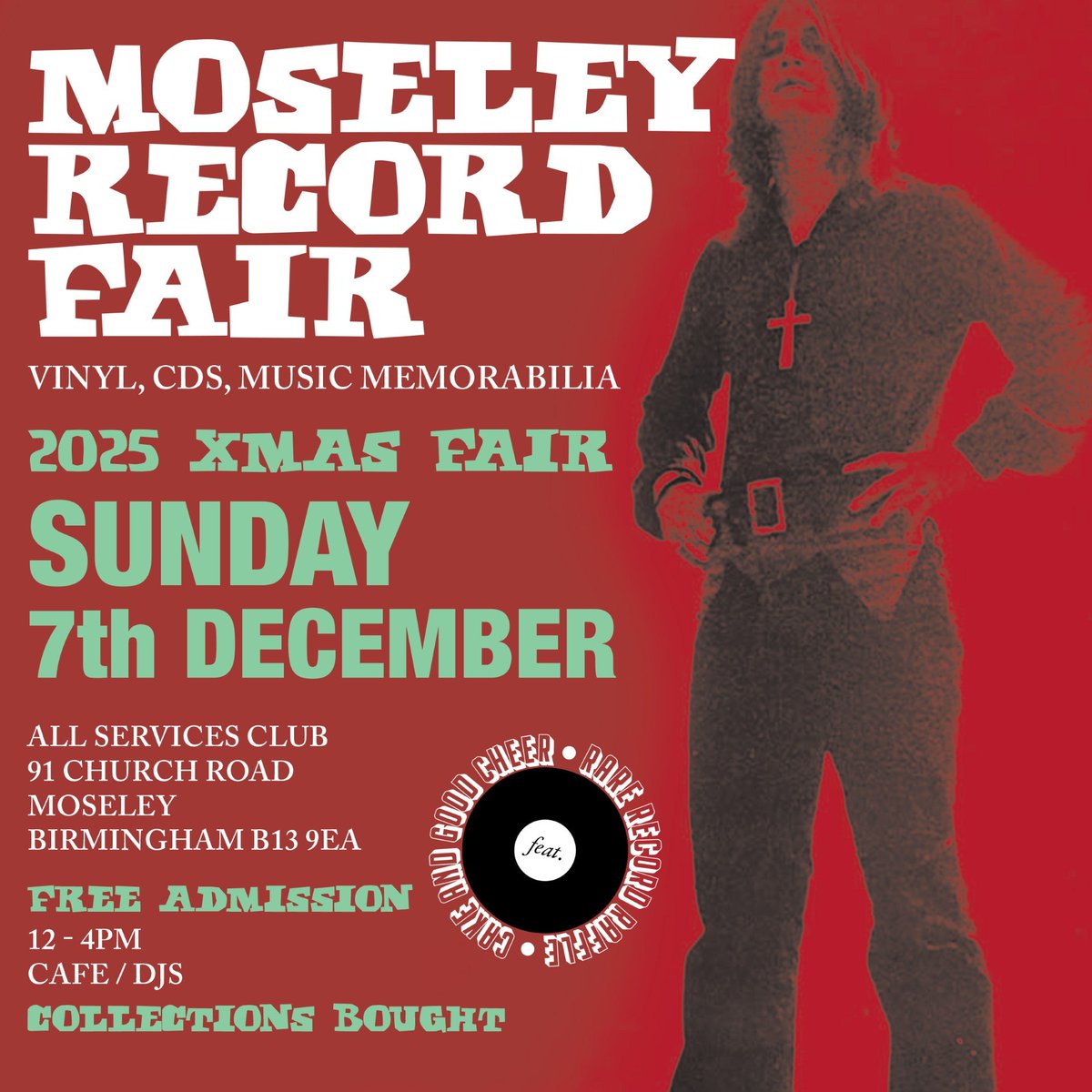 ONE WEEK TODAY! 
Final Moseley Record Fair of the year, Sunday 7th December. 🎄

12-4pm, Cafe, DJs Mrs Simon &amp; Mick, FREE ENTRY! 🎅