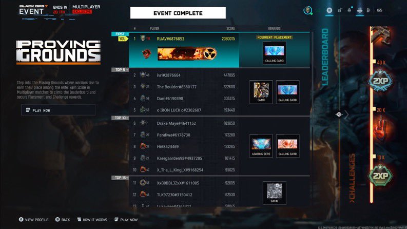 UAV_Tv's tweet image. Level 100/1000 😈 + #1 in event by 1.6million 😳😳 #BlackOps7 #cod