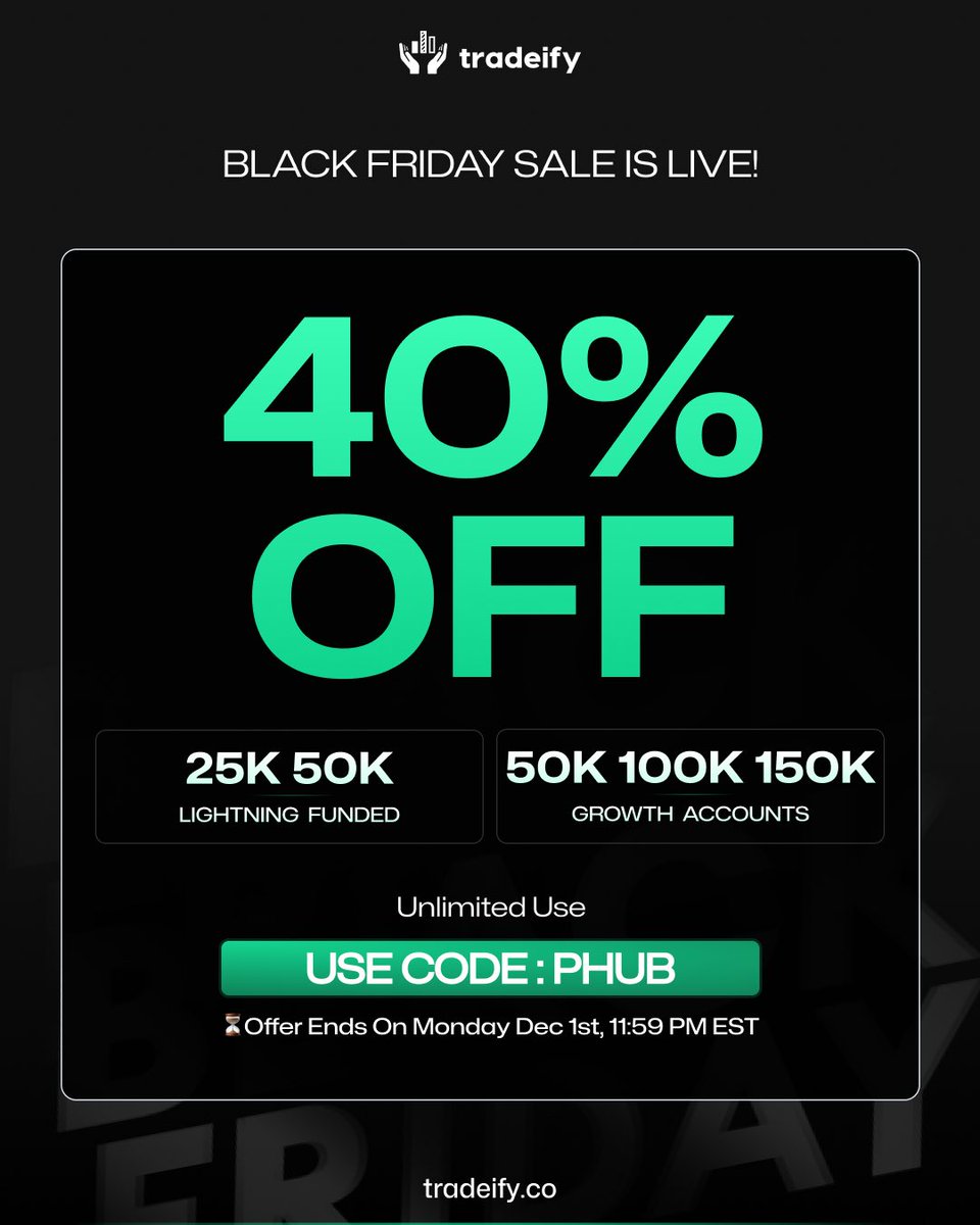 AceOfTradesss's tweet image. Tradeify - 40% OFF - Black Friday Deal