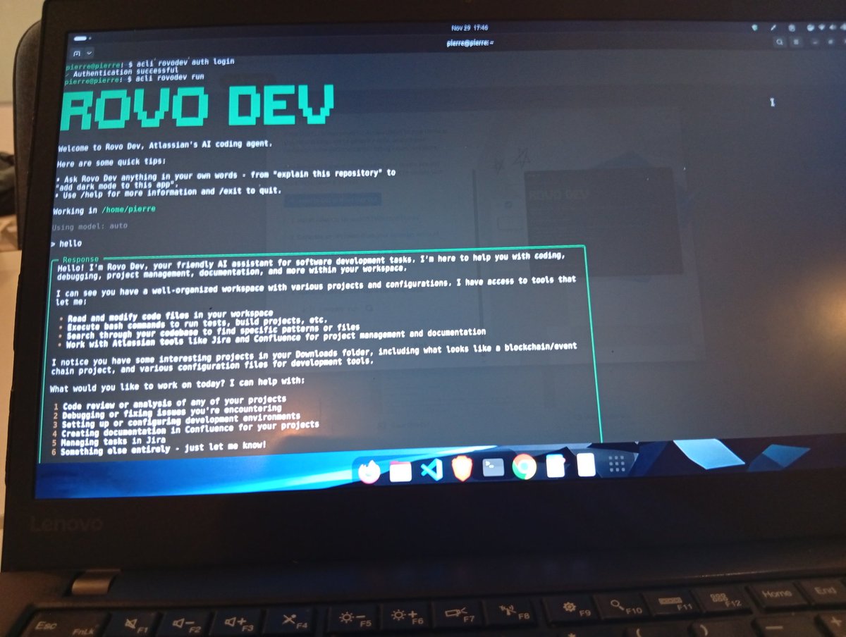 pierrepeach002's tweet image. Atlassian’s AI coding agent 🤖💻  
From code reviews to setting up dev environments and generating docs it’s like having a smart coding buddy built right into your terminal.  
@ACNairobi
#RovoDev #AtlassianCommunity #AIforDev #DevTools #Automation