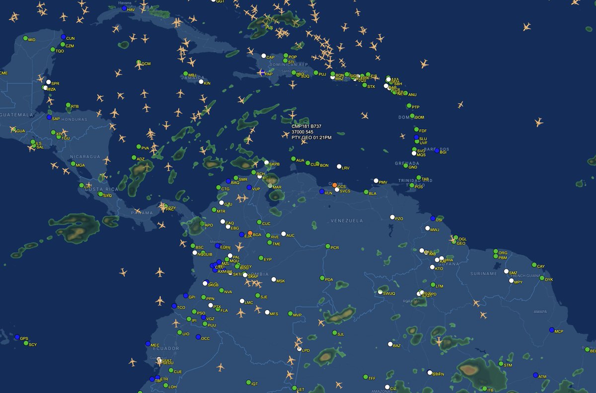 It would seem as if the President Trump declaration that Venezuela's airspace is closed,... is working, not a single flight over Venezuela this morning when I checked. #Venezuela #Airspace #AirTrafficControl #AirForce #USA #Caribbean #ATC #Maduro #NicolasMaduro #USAF #USNavy