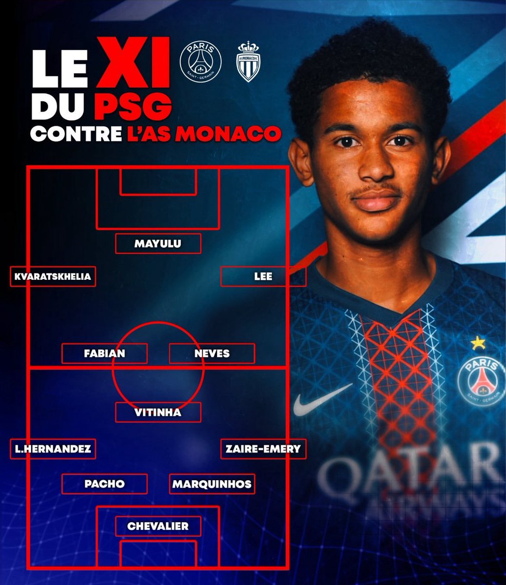 R_PSG_'s tweet photo. Le XI du PSG pour affronter l'AS Monaco à Louis II !

#ASMPSG https://t.co/BREDr2j2Xa