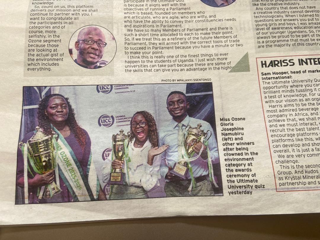 Another victory was secured for Makerere university as <a href="/kitibrian/">Kiti Brian</a> and <a href="/breeeex77/">Bridget Ahumuza</a> won the Ozone layer quiz. Congratulations to you and we are so proud of you.