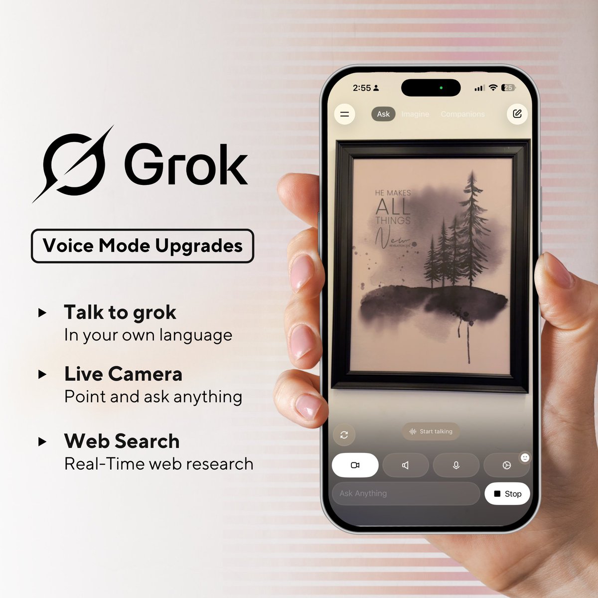 XFreeze's tweet image. Grok Voice mode is insanely capable and it gets better every day

You can talk to Grok naturally and it does real-time web searches, pulls fresh context from 𝕏 feed, and gives you everything you need to know without you lifting a finger

With Grok Vision, just point your camera…