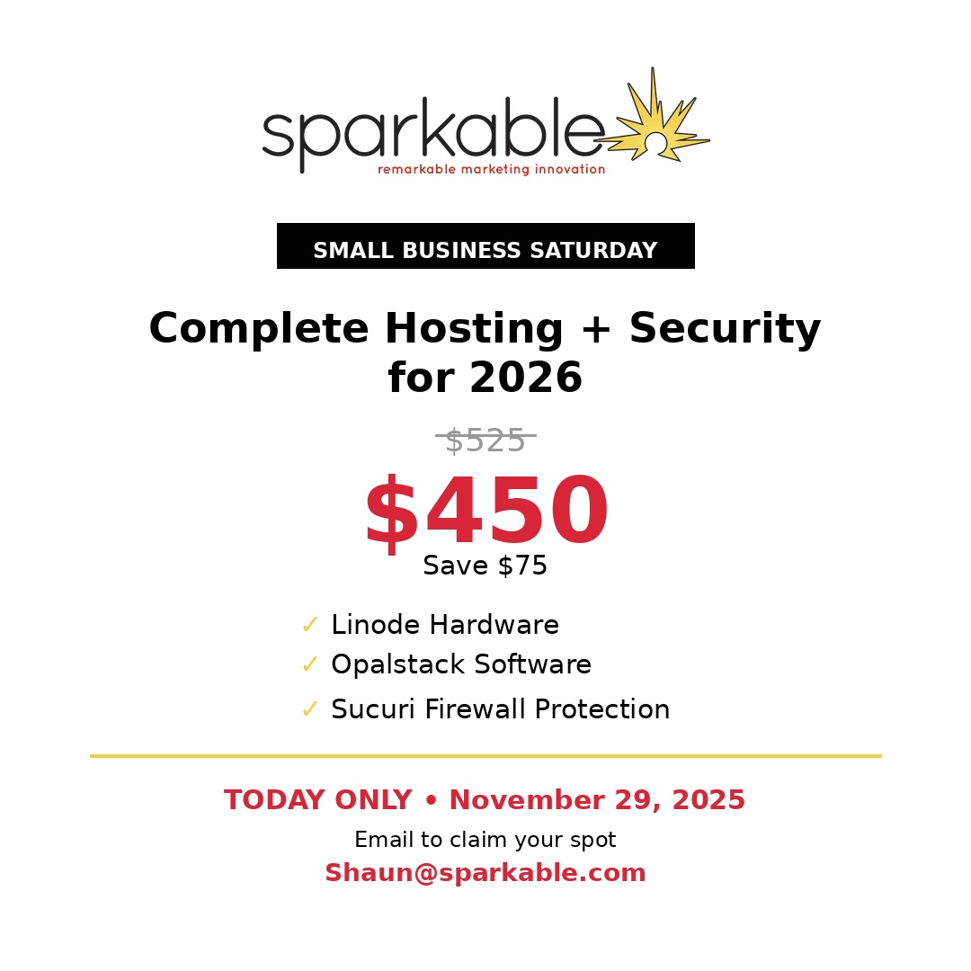 sparkable's tweet image. Small Business Saturday special 🎯
Complete hosting + security for 2026
$450 (save $75)
What you get:
✓ Linode hardware
✓ Opalstack software
✓ Sucuri firewall protection
Fast, secure, reliable hosting that actually works.
Today only. DM or email shaun@sparkable.com to claim