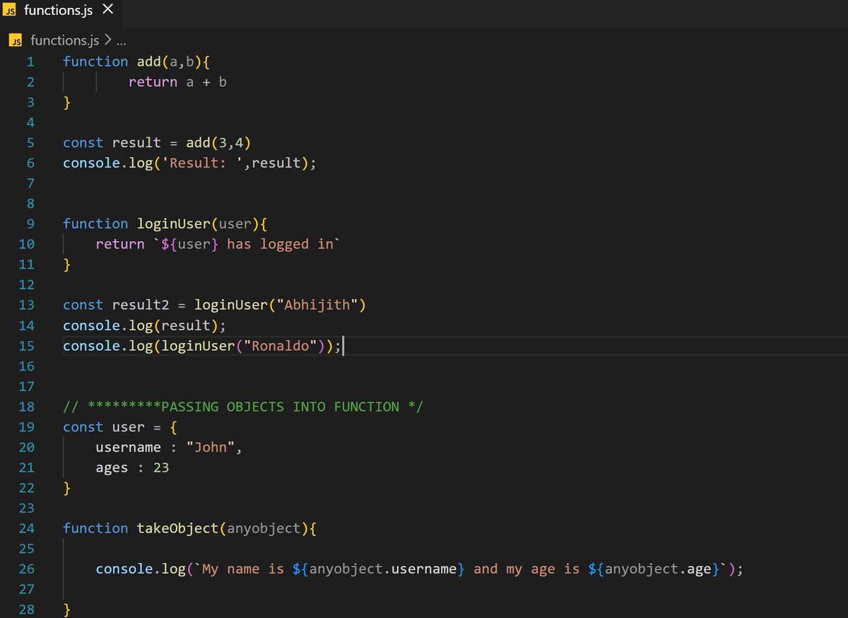 Abhijith__A's tweet image. Day 2 of learning [ JavaScript ] 🚀

- Learned about data type conversion in js.
- Explored strings and string methods
- Dived into objects
- Understood key-value pairs.
- Accessing values using dot &amp;amp; bracket notation.
- Wrapped up by learning functions.
- Function declarations…