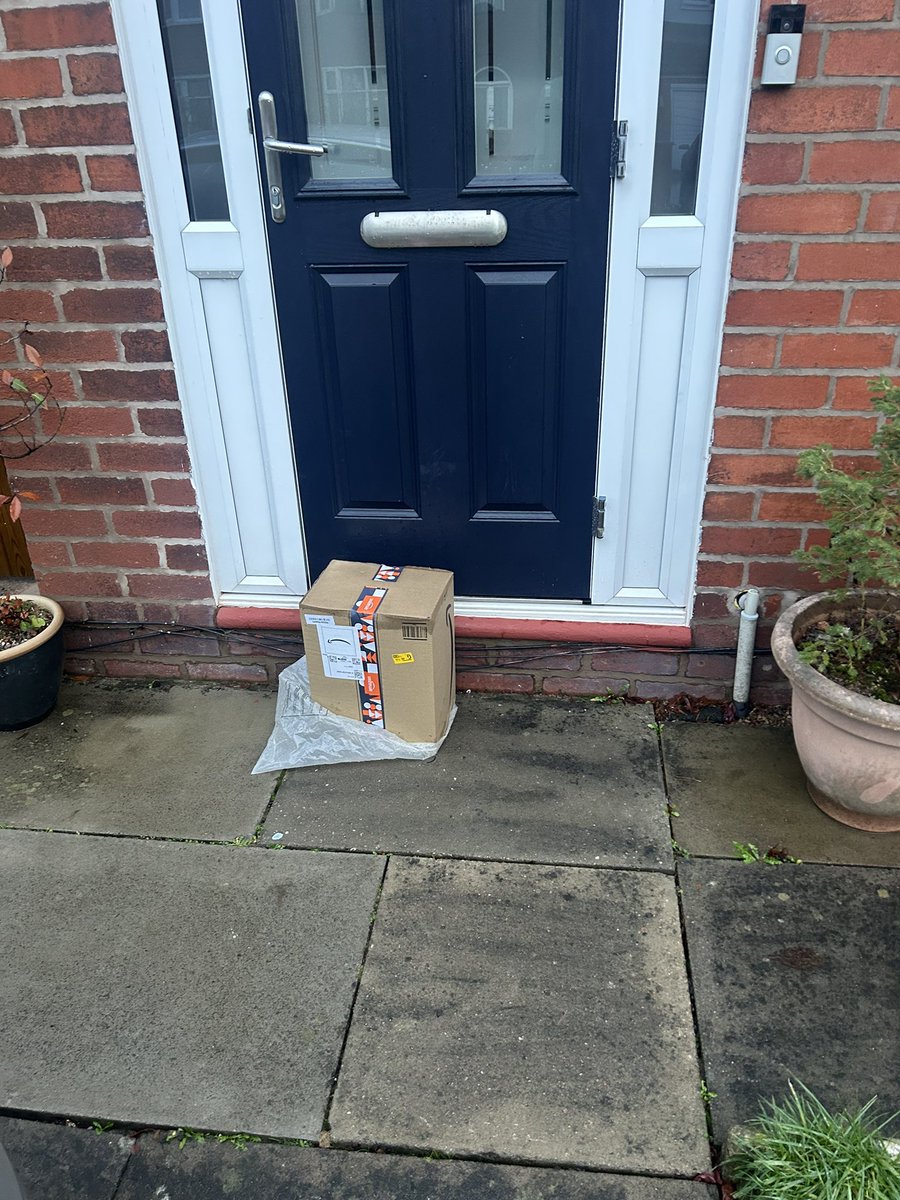 The usual retarded <a href="/AmazonUK/">Amazon.co.uk</a> delivery service. Instructions said round the back where it’s sheltered. Instead driver decides to put a bag on the bottom,when it’s pissing down. Twats