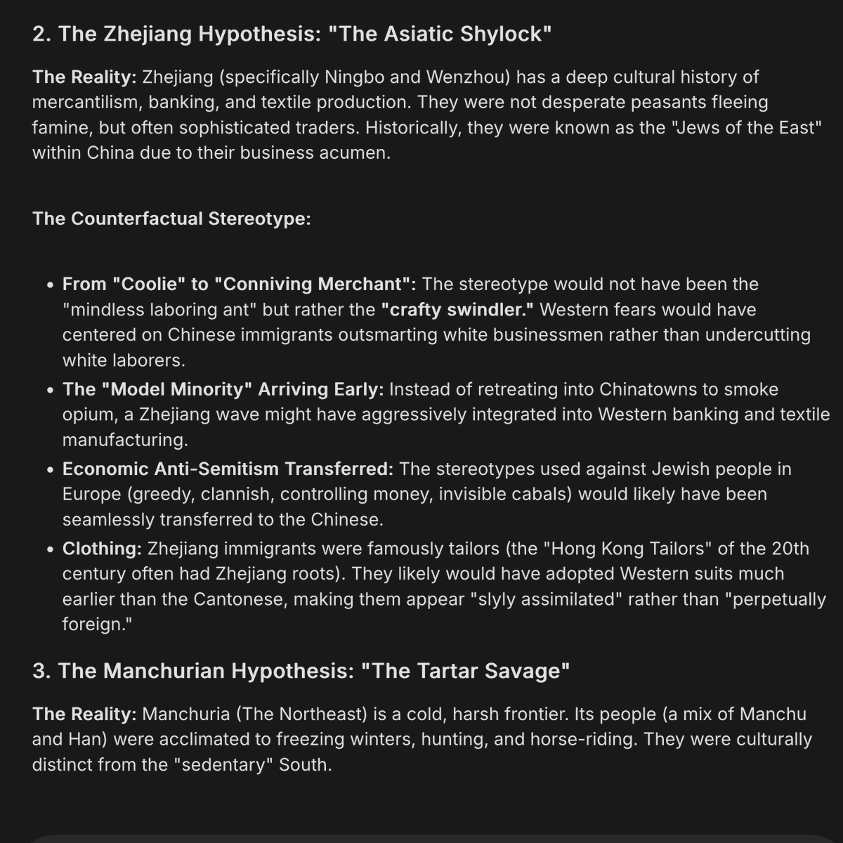 Je pense que personne n'aurait apprécié une vague d'immigration chinoise massive, quelles qu'en soient les particularité