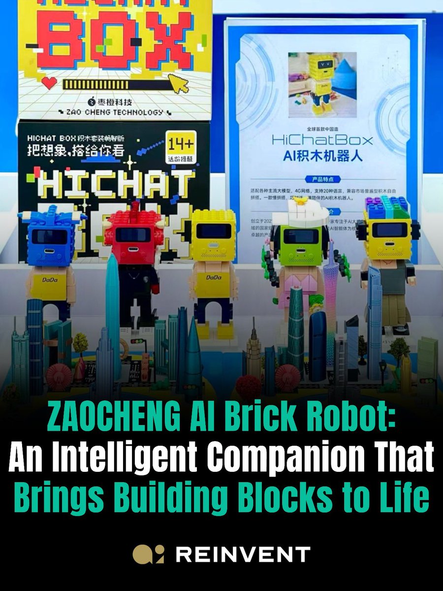 AI_Reinvent's tweet image. Meet ZAOCHENG AI Brick Robot — the intelligent companion that brings building blocks to life. 🧱🤖✨

🔥 Why it’s cool:
✓ AI + bricks
✓ Voice &amp;amp; visual recognition
✓ 4G connectivity
✓ Builds cities, landmarks, or your own dream world
#Brick #smartrobot #edtech #AIcompanion #AI