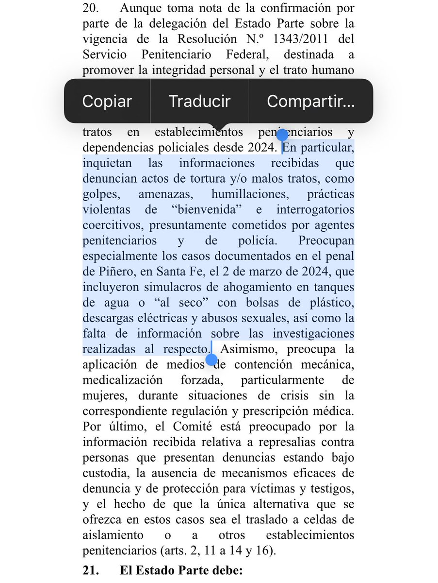 Esto que dice de Santa Fe el Comité contra la Tortura de Naciones Unidas en el informe periódico sobre Argentina es muy grave. La cárcel de Piñero es aquella de la famosa “bukkelización” santafesina en video que generó luego una reacción de asesinatos horribles.