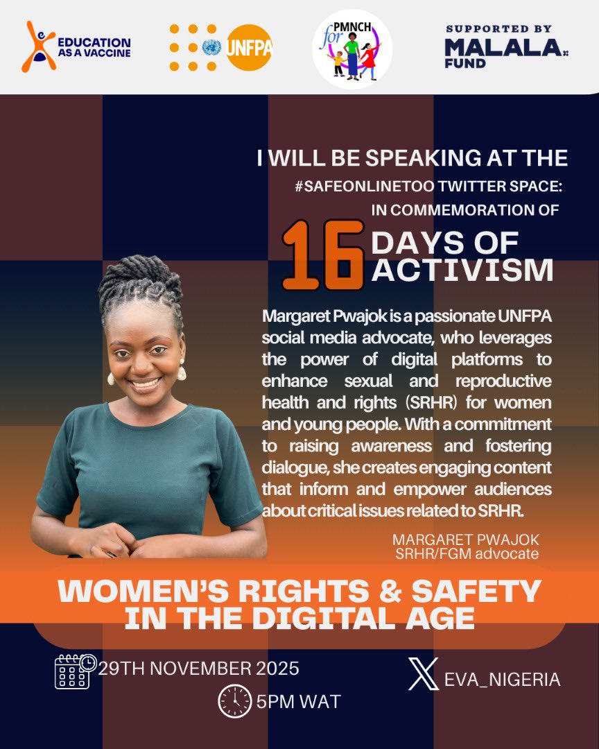 EVA_Nigeria's tweet photo. Digital violence is real.
And it affects girls every day.
But many people don’t even know what it looks like.
Join us now, on our X-space as we break it down simply.
#16DaysOfActivism
#SafeOnlineToo
#SafeToSurf https://t.co/sxA8lmMHM6