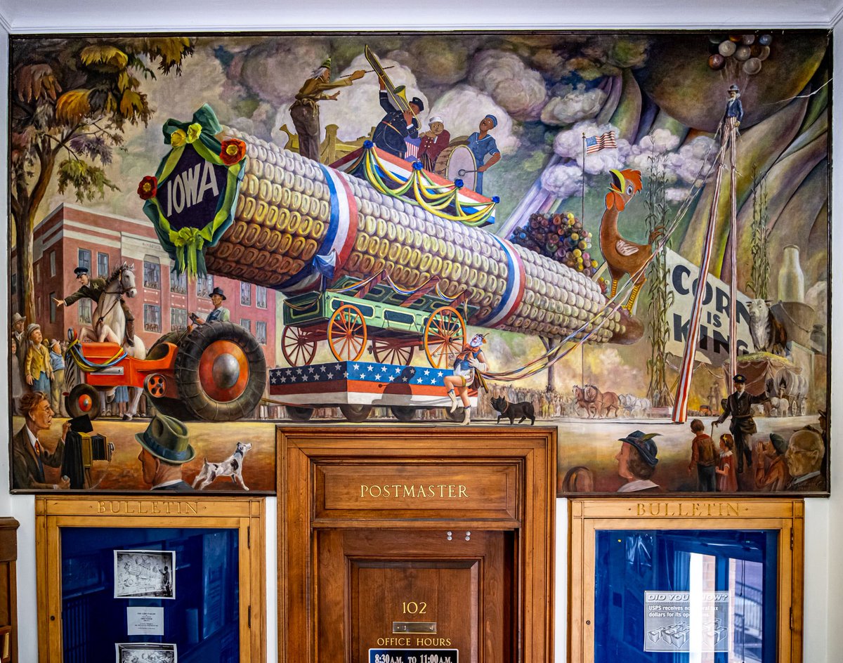 NewDealMurals's tweet image. Mount Ayr, Iowa Post Office
The Corn Parade - Orr C. Fisher (1941)
Photo by Tom Parker