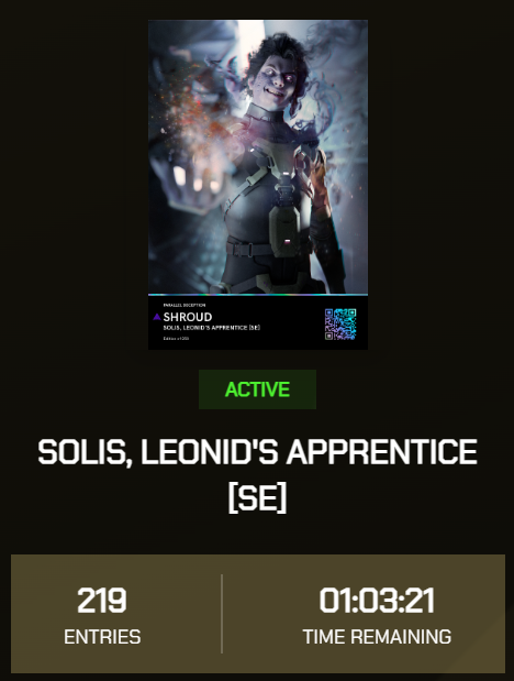 EchelonFND's tweet image. One hour left for the Solis, Leonid&apos;s Apprentice [SE] raffle. Head to profile.echelon.io/raffle to enter!