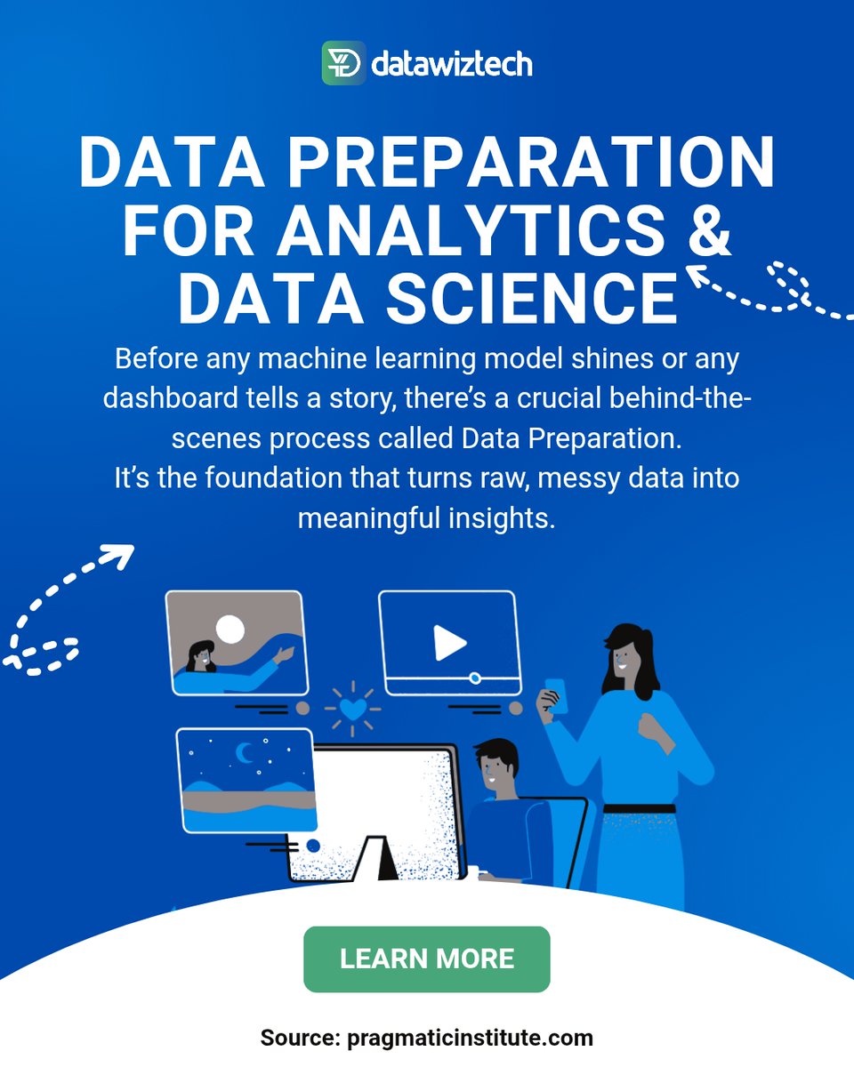 Datawiztec's tweet image. The Foundation of Data Science: Data Preparation &amp;amp; EDA!

Before any model is trained or any decision is made, we must master the art of Data Preparation.

Garbage In, Garbage Out. Reliable insights depend entirely on reliable, well-prepared data. This is where the magic begins!…