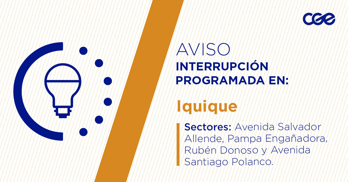 CGE_Clientes's tweet image. Para mejorar la calidad del suministro de nuestros clientes de #Iquique, este lunes, entre 08:30 y 14:30 horas, se realizará una #InterrupciónProgramada (sectores en la imagen 👇) debido a trabajos de mejoras. Recuerda desconectar tus artefactos 🔌