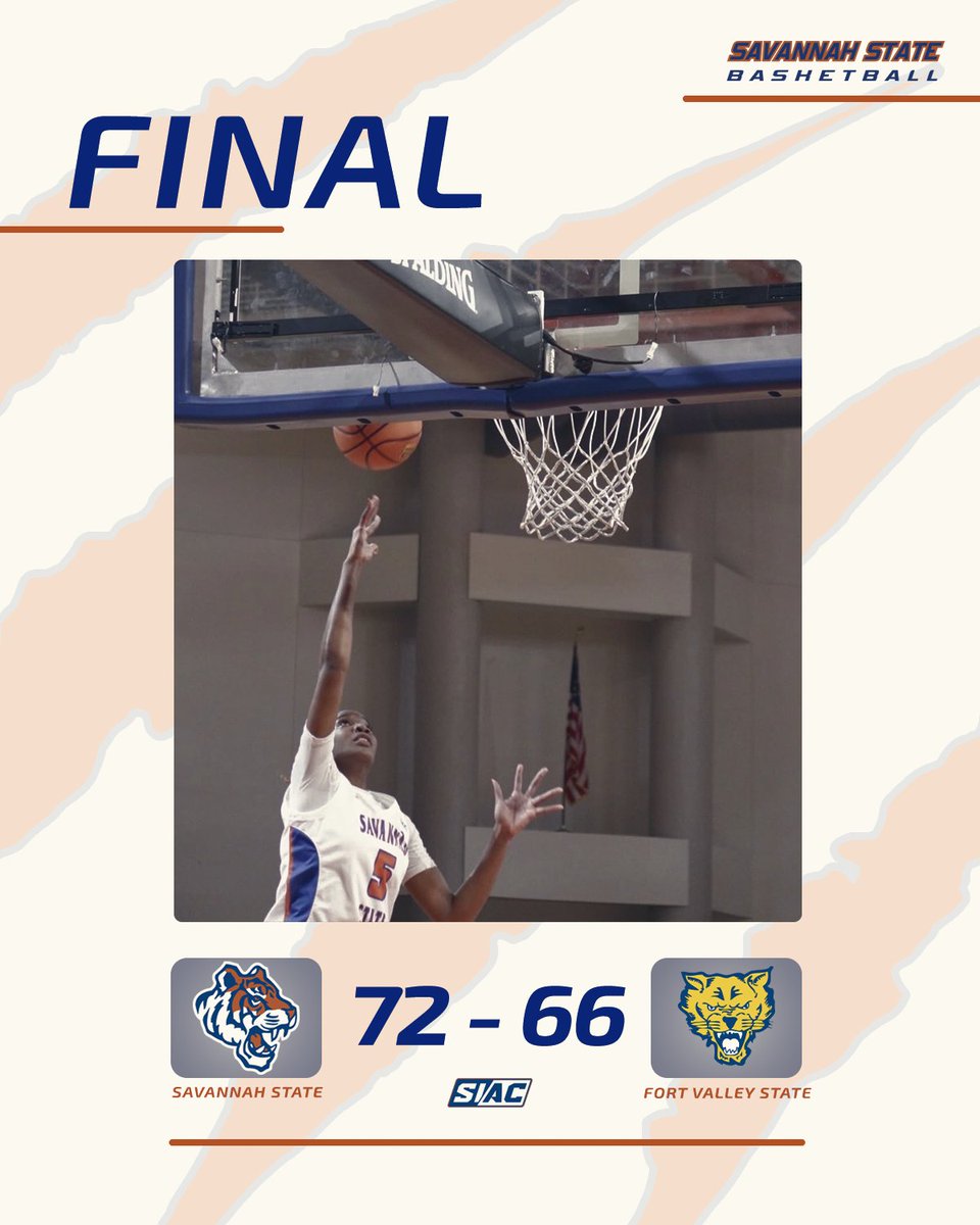 SavStateTigers's tweet photo. Lady Tigers get the job done today up in Fort Valley, knocking off @FVSUAthletics and picking up a big @TheSIAC East Division win! Savannah State returns home on Thursday, December 4th against @GoMarauders_ at 5:30pm at Tiger Arena! #HailSSU! #ClawDown!🐅🔵🟠🏀 https://t.co/mOWpT6rNR6
