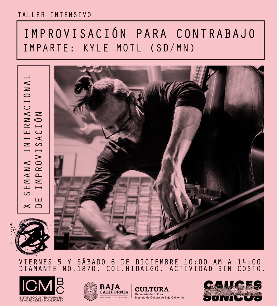 #Ensenada #FreeMusic #SIDIMPRO 
X Semana Internacional de Improvisación, del lunes 1-6 de diciembre, con invitados de CDMX, EU, Colombia
Conciertos, charlas, talleres y mucha improvisación