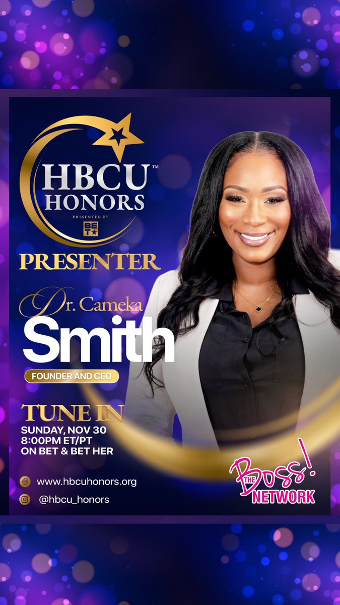 iamCameka's tweet image. I’m excited to support #HBCUHonors and celebrate the brilliance of Black excellence! Watch with me on this Sunday, November 30 at 8 PM ET on BET.

Be sure to tag @HBCU_Honors and get your personalized “Watch with Me”
flyer here: twibbonize.com/hbcuhonorswatc… #HBCUs 💕
