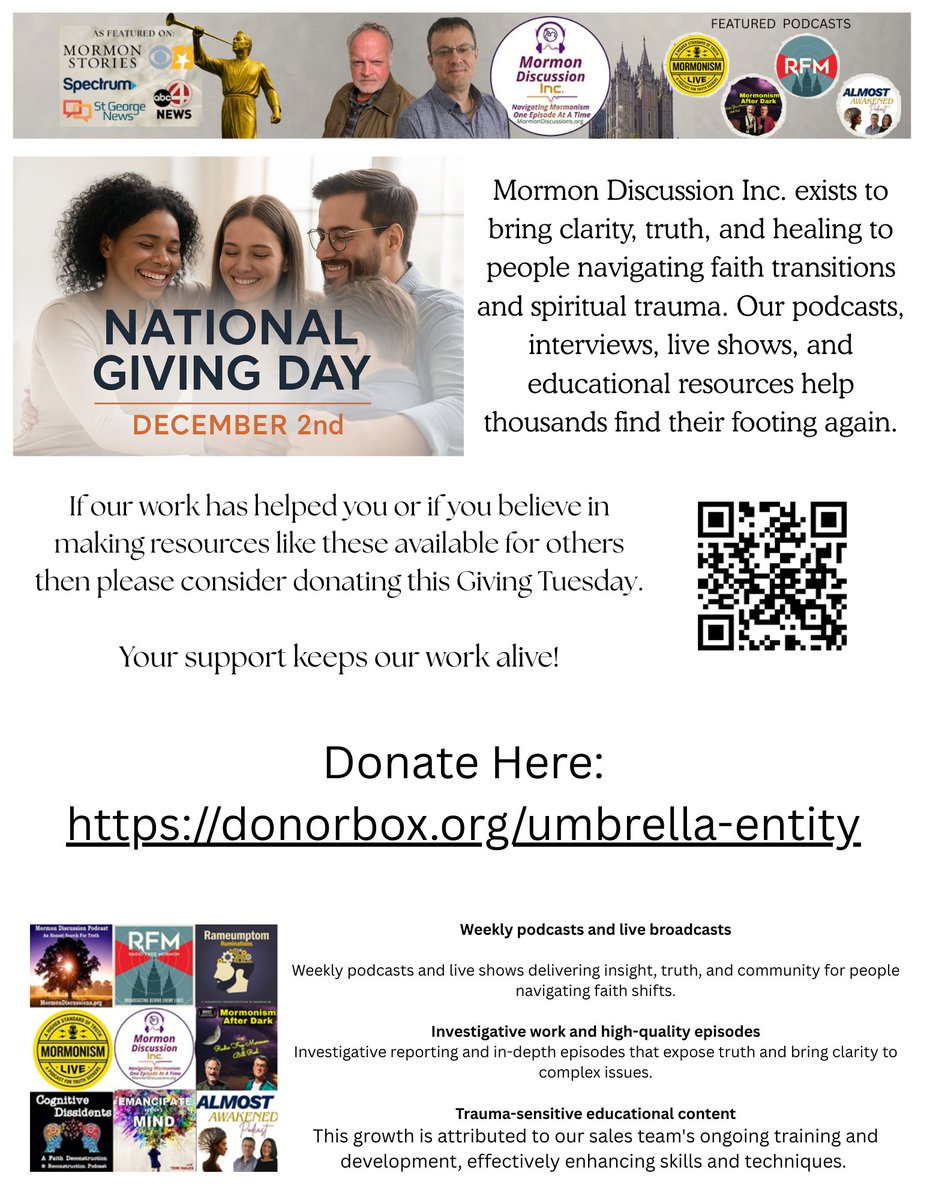 National Giving Day is December 2nd 2025 and just around the corner.  Will you please consider liking this post and commenting to increase its reach and will you please consider supporting this work by clicking the link donorbox.org/umbrella-entity or scanning the QR code in the