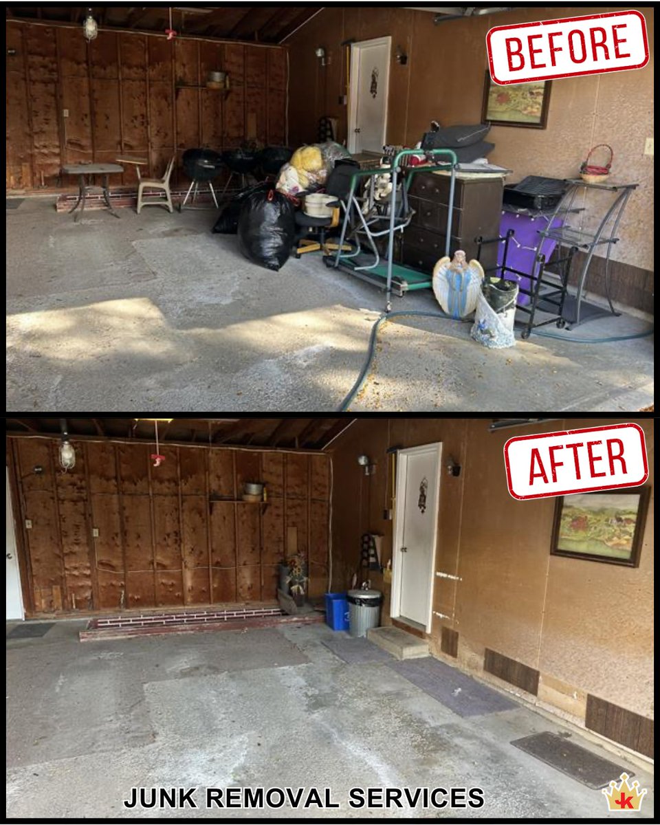 JKContraCosta's tweet photo. A clutter-free garage means more room for what matters. Let our expert team help with your cleanout. Junk King Contra Costa is committed to eco-friendly and efficient junk removal services. Out with the old, in with a cleaner space – schedule now! https://t.co/PX7ddXBxsW