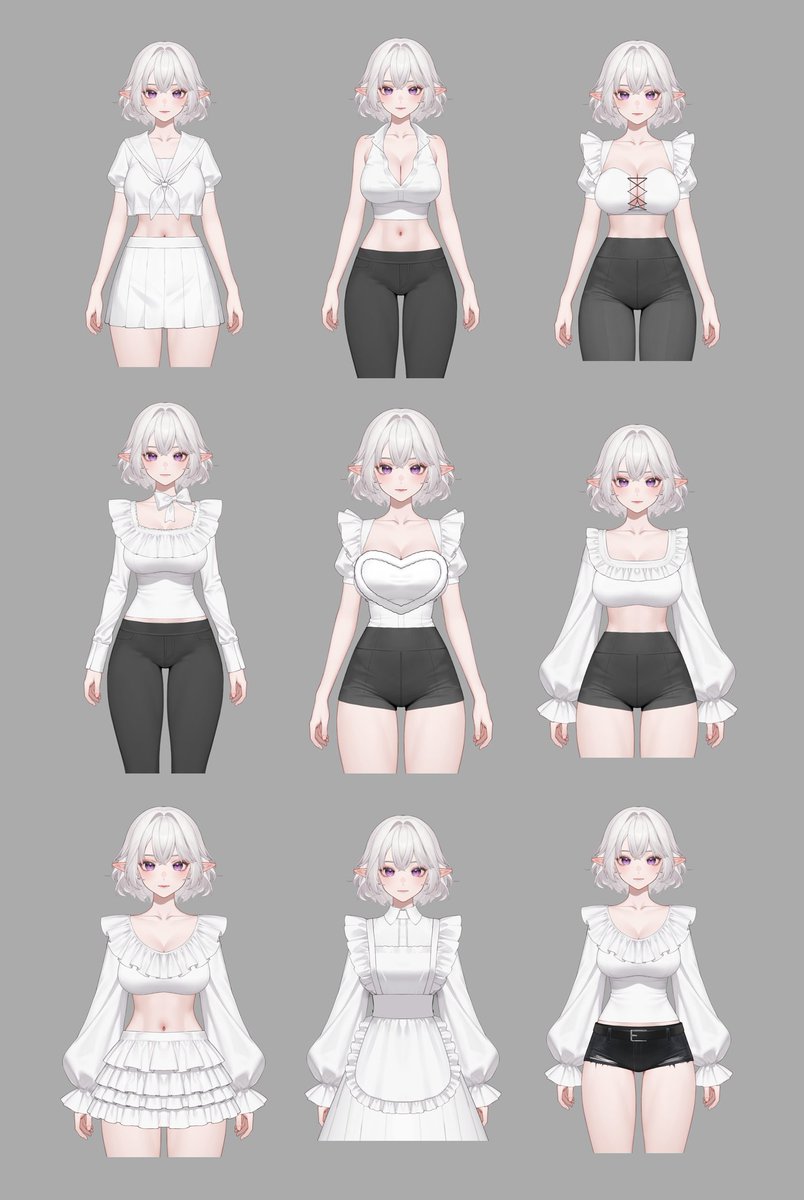 ChalizKokoda's tweet photo. Here’s the 👗 outfit component matching showcase for the LizMeta Customizable Model! ✨ With this amazing level of customization and the premium texture of the outfits, it’s definitely not an overstatement to call them the 🏆 top-tier outfits, right?
 
That’s right, you heard it correctly 🎉—this is just a showcase of some outfit components, as there are still many more that haven’t been revealed.
 
This set of matches includes both small-chest and large-chest displays 📸. Of course, every piece of clothing comes in both small and large chest sizes ✅, so no need to worry—this is just for demonstration. Please bear with us 🥺 as some components are still rough sketches 🖍️ and not yet fully finished.

#LizMetaCustomizableVtuber #CustomizableVtuber #vtuber #Live2D