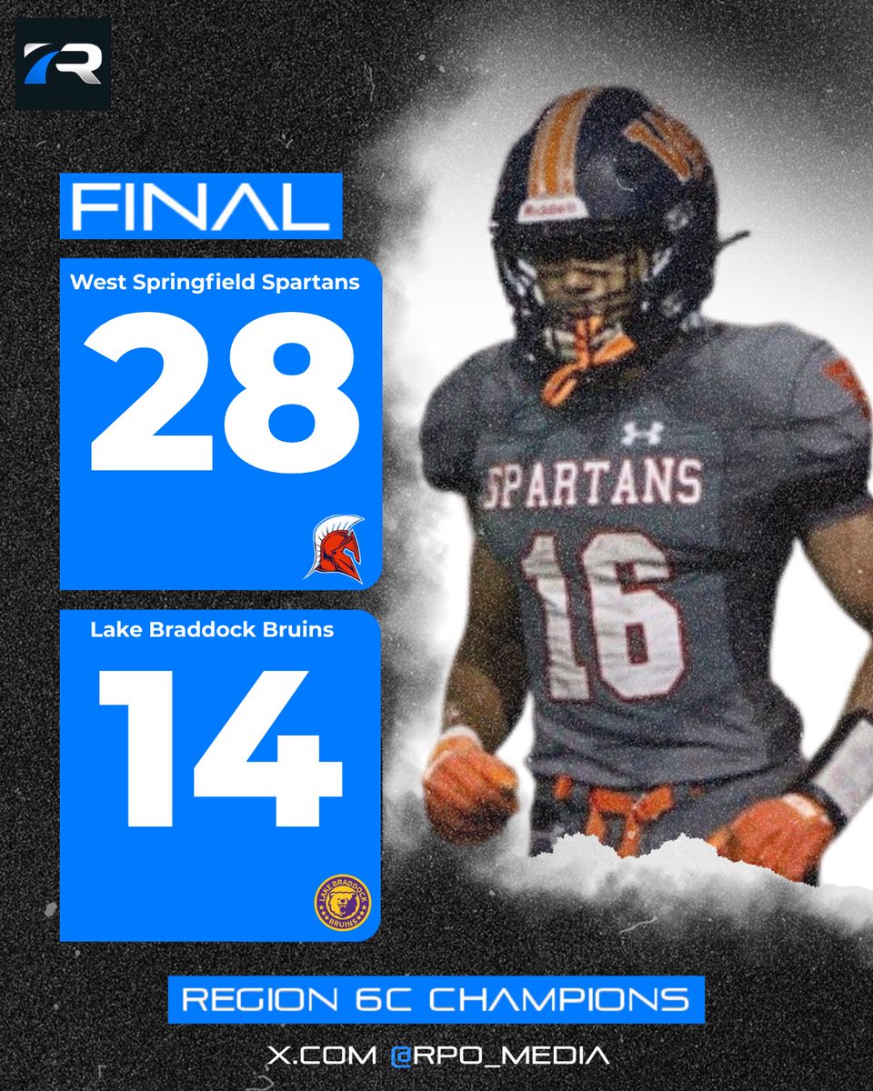 40 years, and the wait is over. 🏆<a href="/football_wshs/">West Springfield Football</a> takes down Lake Braddock 28–14 and claims the Region 6C title.
A historic run continues — Spartans to the State Semifinals. #RPOGameDay #VHSLPlayoffs #DMVFootball