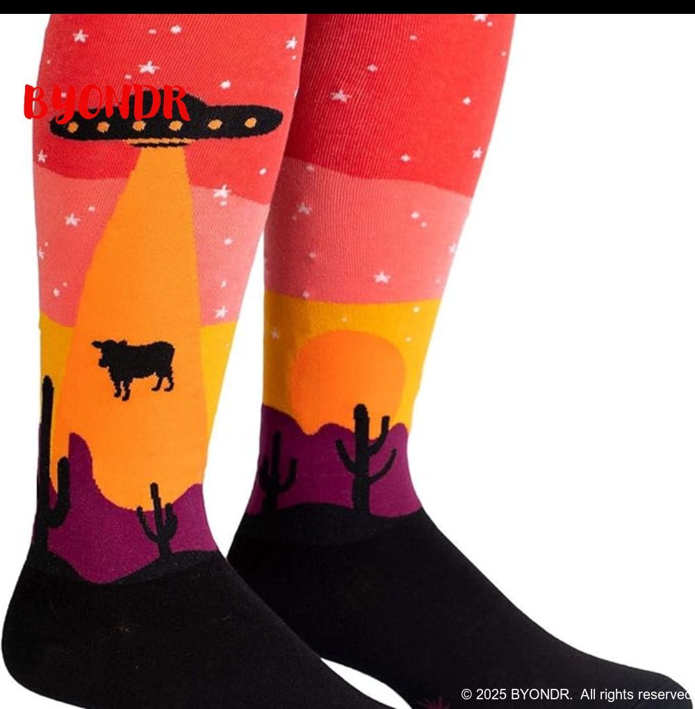 GoBYONDR_IO's tweet image. Stargaze with your feet? 🌌 These aren’t just socks; they&apos;re your quiet nod to life beyond. Perfect for anyone ready to tread the line between style and the stars. #byondr #UFOs Read more: [link]