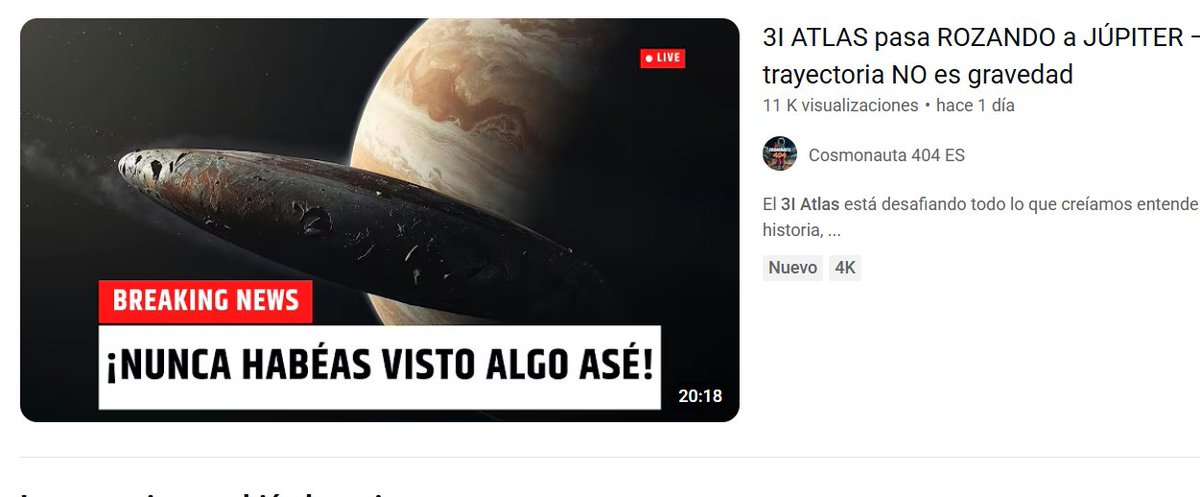 ¿ME QUERÉIS AYUDAR  a aclarar este misterio?
Otro vídeo sobre la mentira de que 3I/ATLAS va a rozar Júpiter. 
Pero lo que me intriga es lo de "nunca habéas visto algo asé" 
¿Es en algún idioma o es una estrategia para captar audiencia poniendo faltas de ortografía? 🤔