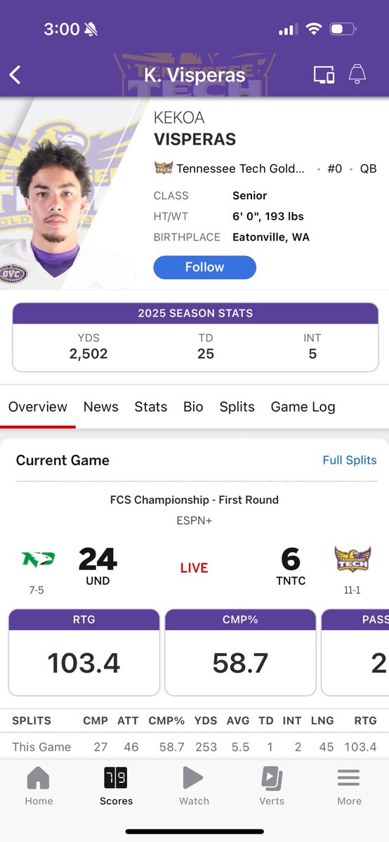 HerbScmitt's tweet photo. @kekoa_visperas Congratulations on your first playoff game, 2 INT and 4 fumbles is really good!!! Enjoy retirement https://t.co/67owfBu4kX