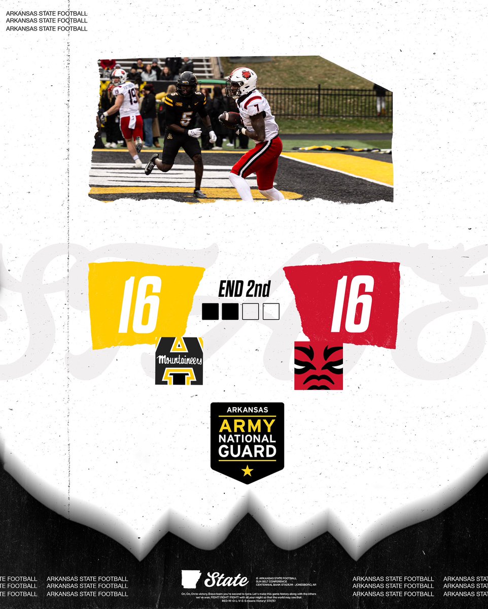 AStateFB's tweet image. Still tied up at the half‼️

#WolvesUp🐺 I #PoundTheRock🪨🔨