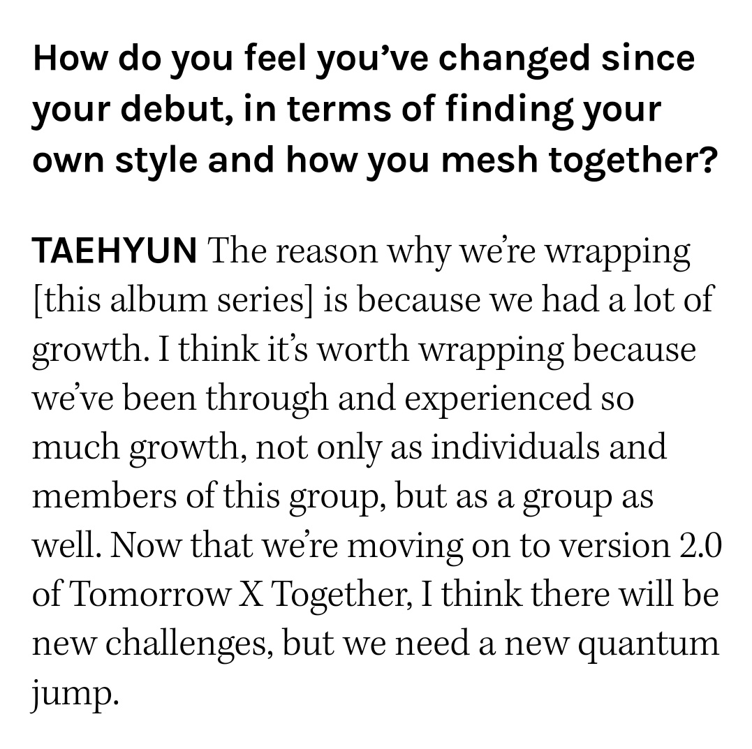 Really can't wait for txt new comeback because they keep talking how after their lore ended they will start fresh like txt 2.0!!!

🧸 : better version of TXT
🐿 : new challenges,  new quantum jump