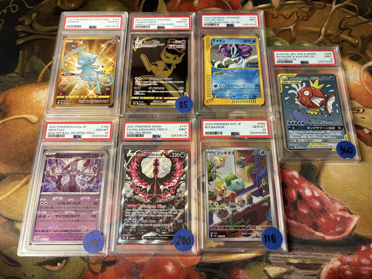 <a href="/NewAgeCardKings/">NewAgeMiguel</a> Terestal SAR set 1700

Gengar 70
Celebrations mimikyu 280
Mimikyu csr 120
Giratina alt art 600
Cele Mew 170
Suicune 225