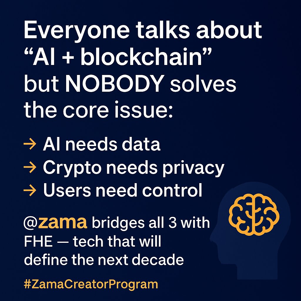 cryptourdux's tweet image. Everyone talks about “AI + blockchain,”

but NOBODY solves the core issue:
➡️ AI needs data
➡️ Crypto needs privacy
➡️ Users need control

@zama bridges all 3 with FHE — tech that will define the next decade.

Proud to create for this movement.
#ZamaCreatorProgram ⚡🧠