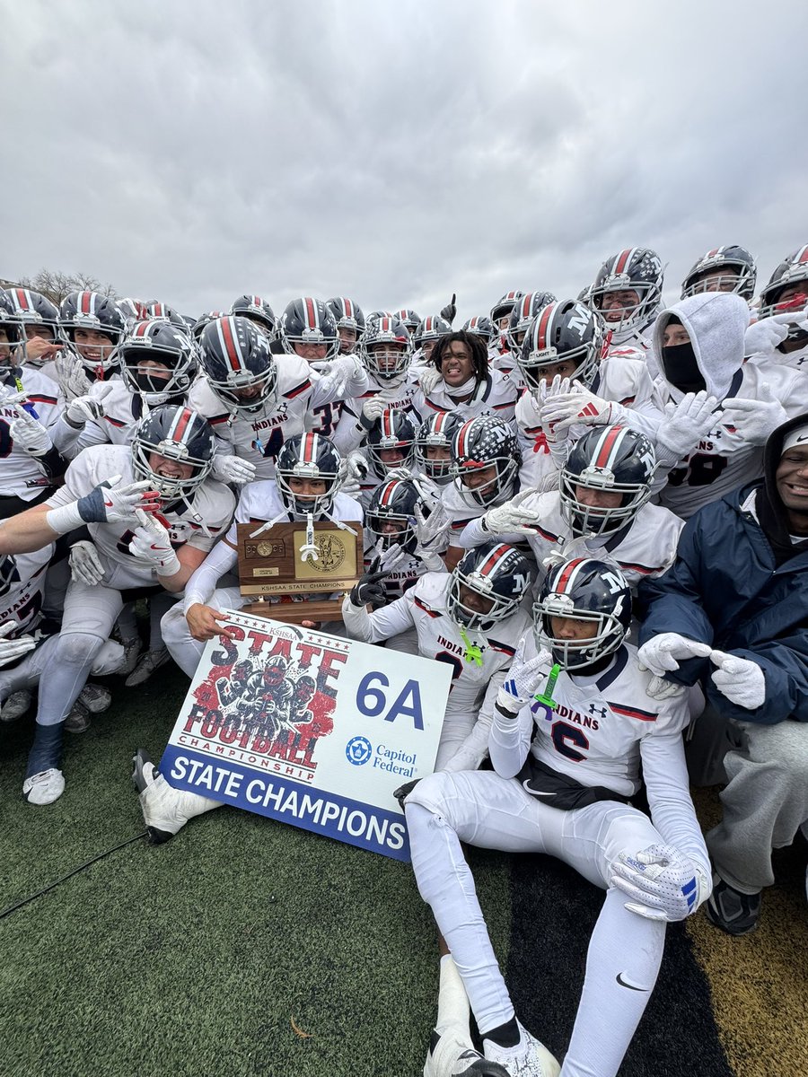 sportsinkansas's tweet image. 6A State Championship 
Manhattan 27 Olathe Northwest 0 - Final

Manhattan (11-2) claims their second state title in four years (2022, 2025) under Joe Schartz. The Indians pitch a shutout in the state championship game, led by star Miami commit JJ Dunnigan, last seasons SIK 6A…