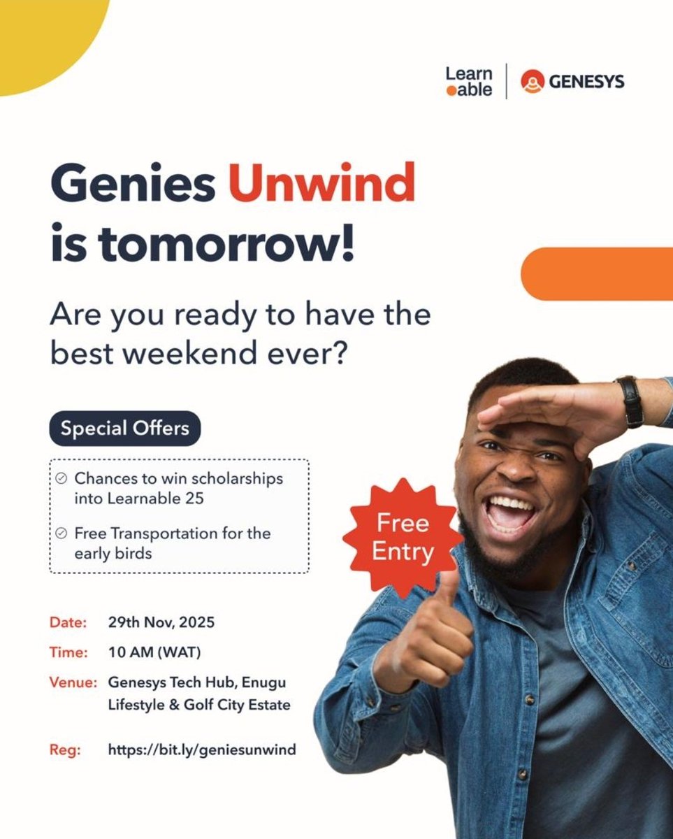 BambiReborn7's tweet photo. This was a huge success!...
I thank God, I'm officially a part of one of, if not the biggest tech community in Africa.
Also, thanks to Genesys and Learnable, for everything. I can't believe I won a 100% scholarship for Learnable'25🤩
#Learnable'25 ✊️ https://t.co/eRQju4d7sE